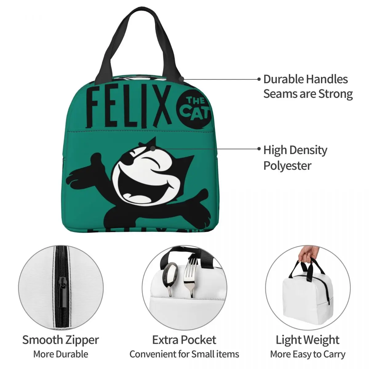For School Fans Zipper Closure Suitable F-Felix The Cat Cartoon Bento Boxes For Women Kid Food Pouch image 5