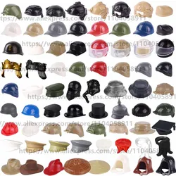 MOC Soldier Figures Accessories Building Blocks Baseball Beret Officer Hat Motorcycle Helmet Cap Neck Beard Assemble Bricks Toys
