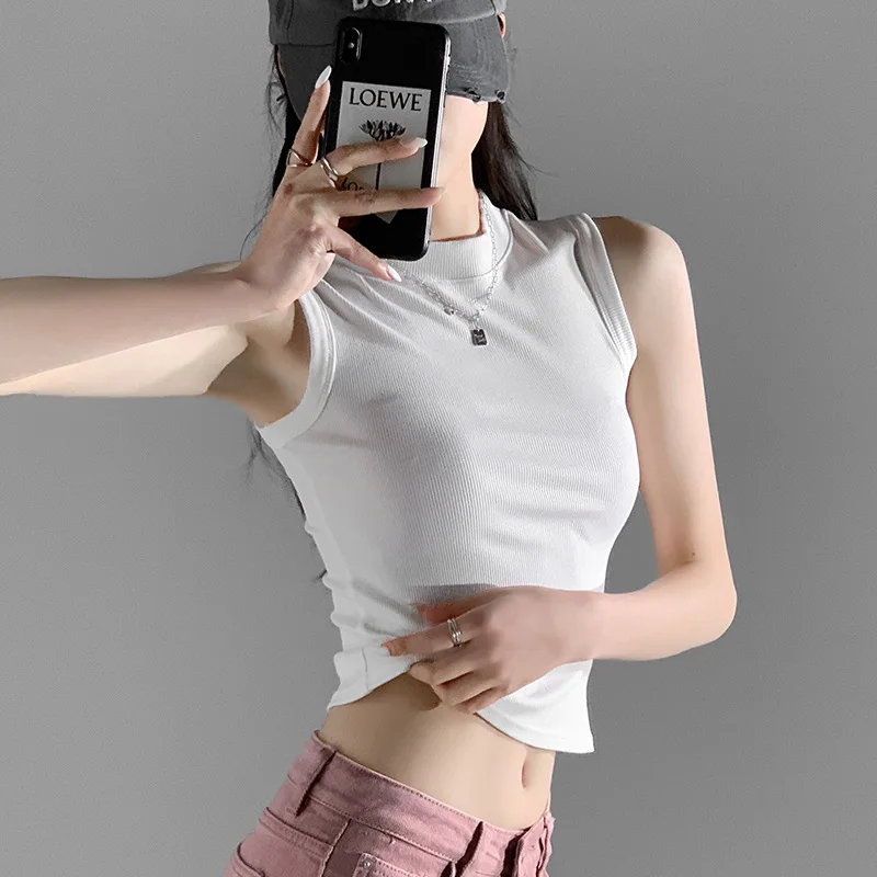 Strictly Selected Popular Round Neck Sling Vest Women's Summer Thin Outer Wear Threaded Bottoming Shirt Slim Sleeveless Top