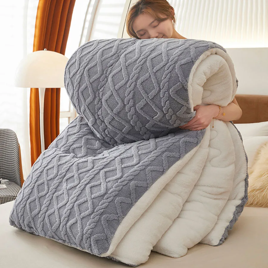 New Super Thick Winter Warm Blanket for Bed Artificial Lamb Cashmere Weighted Blankets Soft Comfortable Warmth Quilt Comforter