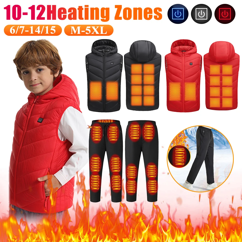 Self-heating Jackets Heated Thermal Underwear Men USB Electric Heated Ski Clothing Women Thermal Underwear Winter Pants Set