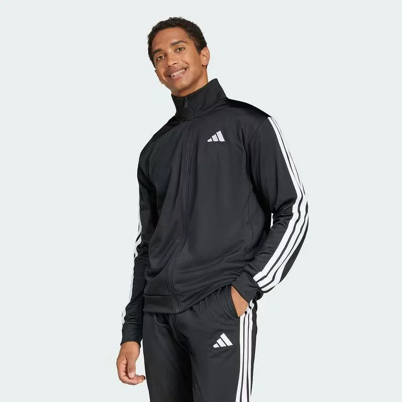 Adidas m 3S Tr Tt Jacket Men's Black Brand Logo Striped Zipper Retro Versatile Stand Collar Long Sleeve Jacket Ji8816