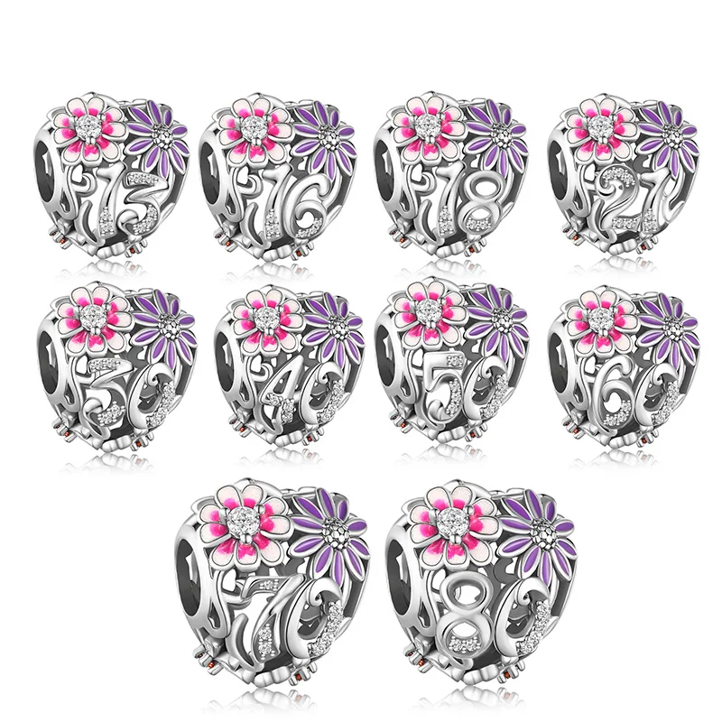 FC Jewelry Fit Original Pan Charm Bracelet 925 Silver Bouquet Flower Number Anniversary Bead For Making Birthday Berloque