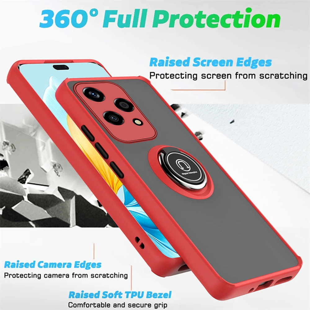 Honer 200 Lite 5G Case Shockproof Matte Armor Coque For Honor 200 Lite 200Lite Light 5G Magnet Holder Ring TPU Soft Frame Cover