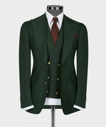 Classic Dark Green Men's Suit 3PCS Blazer Vest Pants Slim Fit  Formal Business Wear Prom Party Male Suits