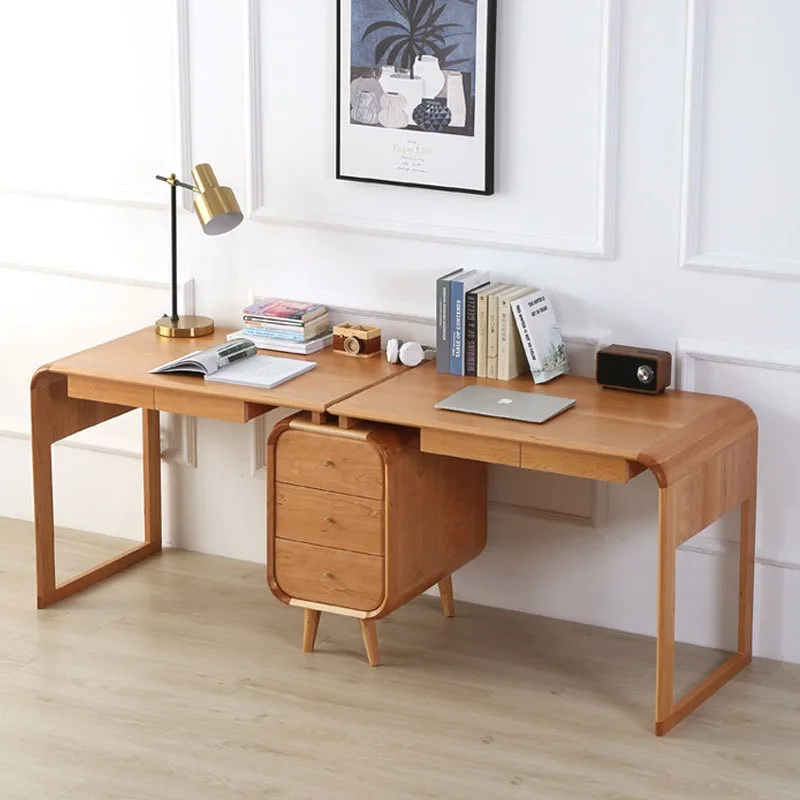 Nordic full solid wood cherry wood double desk, modern simple study table, home black walnut office computer desk