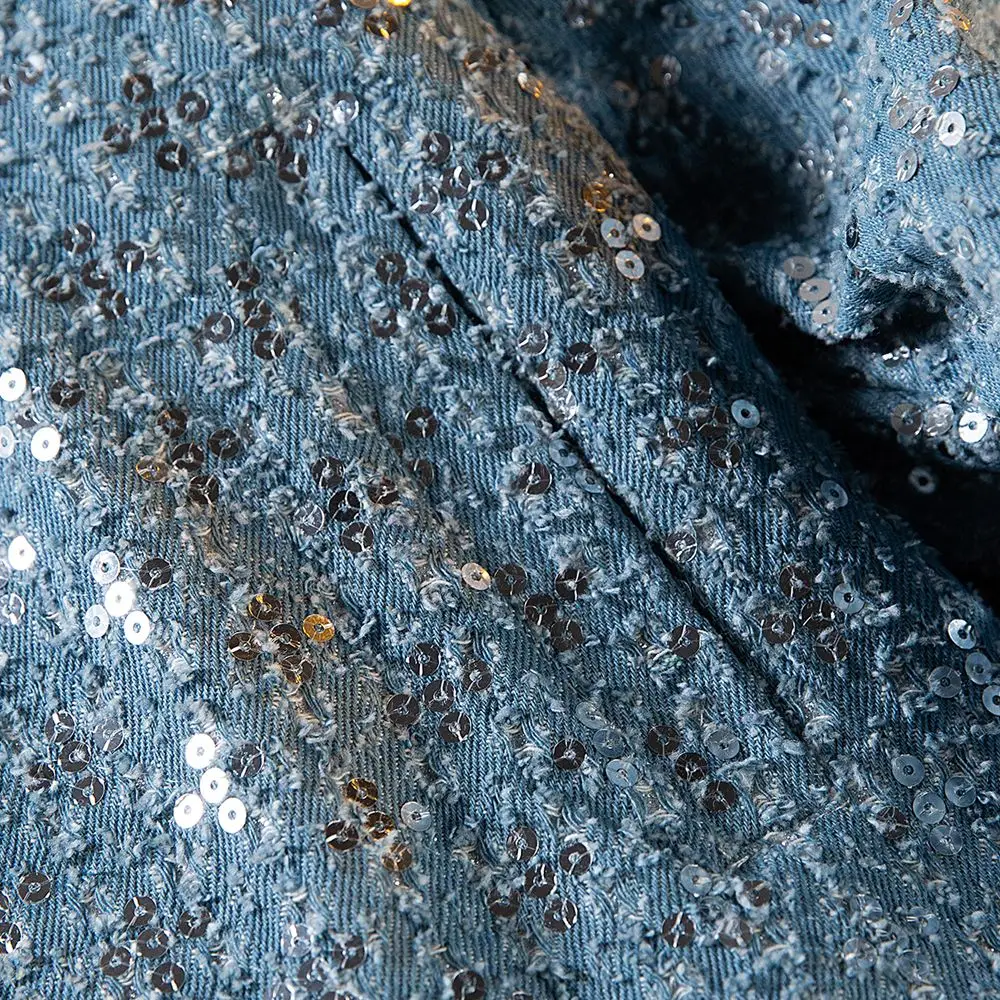 Sequin Denim Jacket Men's Luxury Streetwear Shiny Cowboy Coats Loose Casual Single-breasted Long Sleeve Spring Autumn Jacket