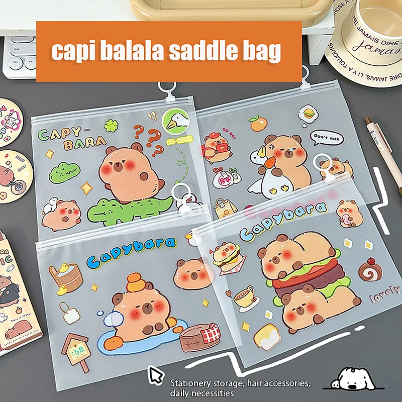 1PC Cute Cartoon Capybara Transparent File Bag Students Information Bag Large-capacity Test Paper Storage Bag Stationery Bag