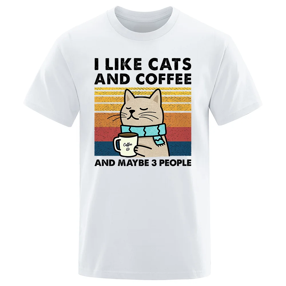 Deviente per uomo moda Casual abbigliamento in cotone sciolto girocollo Tshirt Hip Hop Tees I Like Cats And Coffee t-shirt