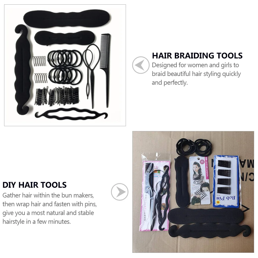 

Braiding Tools Black Flannel Bun Helper DIY Styling Curler Child Hair Bun Maker Modelling Tool Styling Kit For