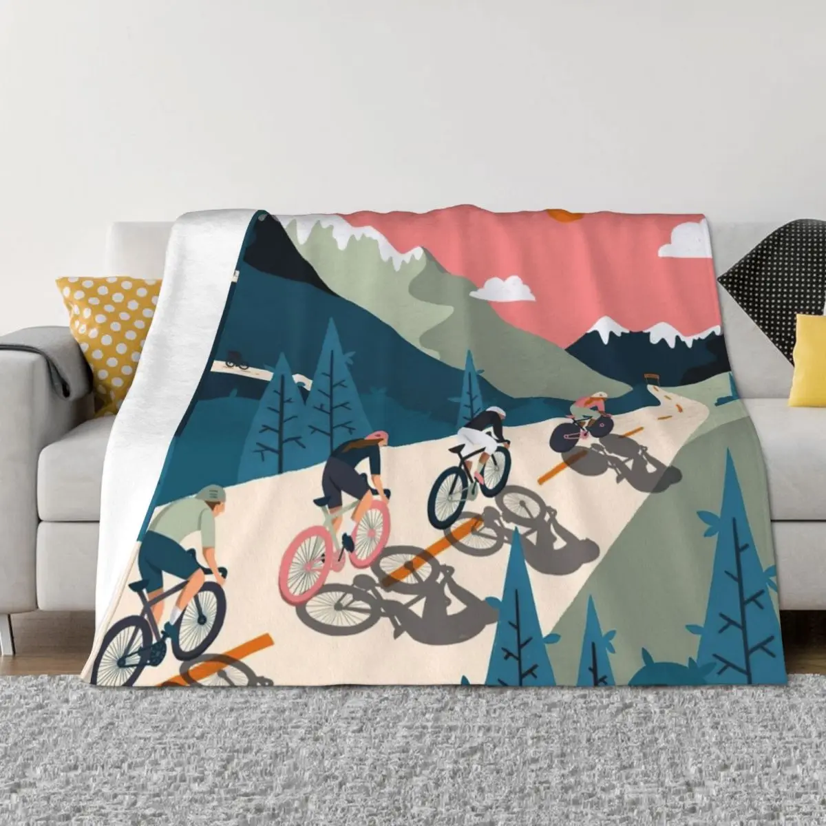 

Cycling Race Vintage Art Throw Blanket Decoratives Soft Big Polar Bed Blankets