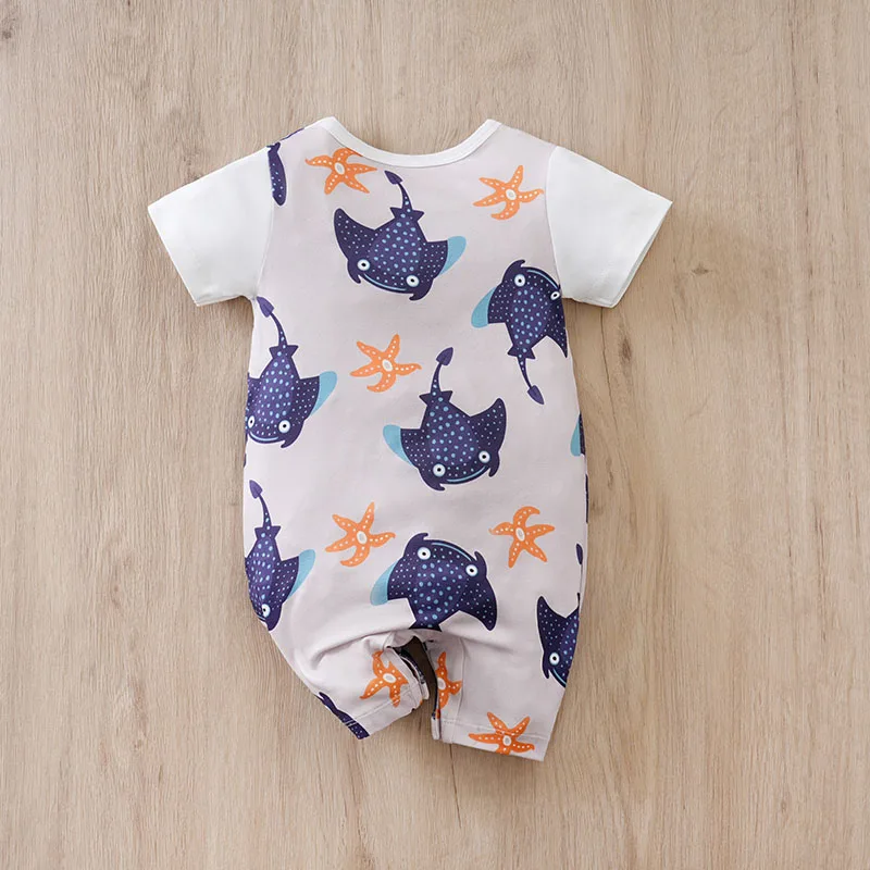 Newborn Baby Boys Jumpsuit Costume Romper Onesies Short Sleeve Print Clothes Summer Round Neck Outdoor Sport Toddler 0-18 Months