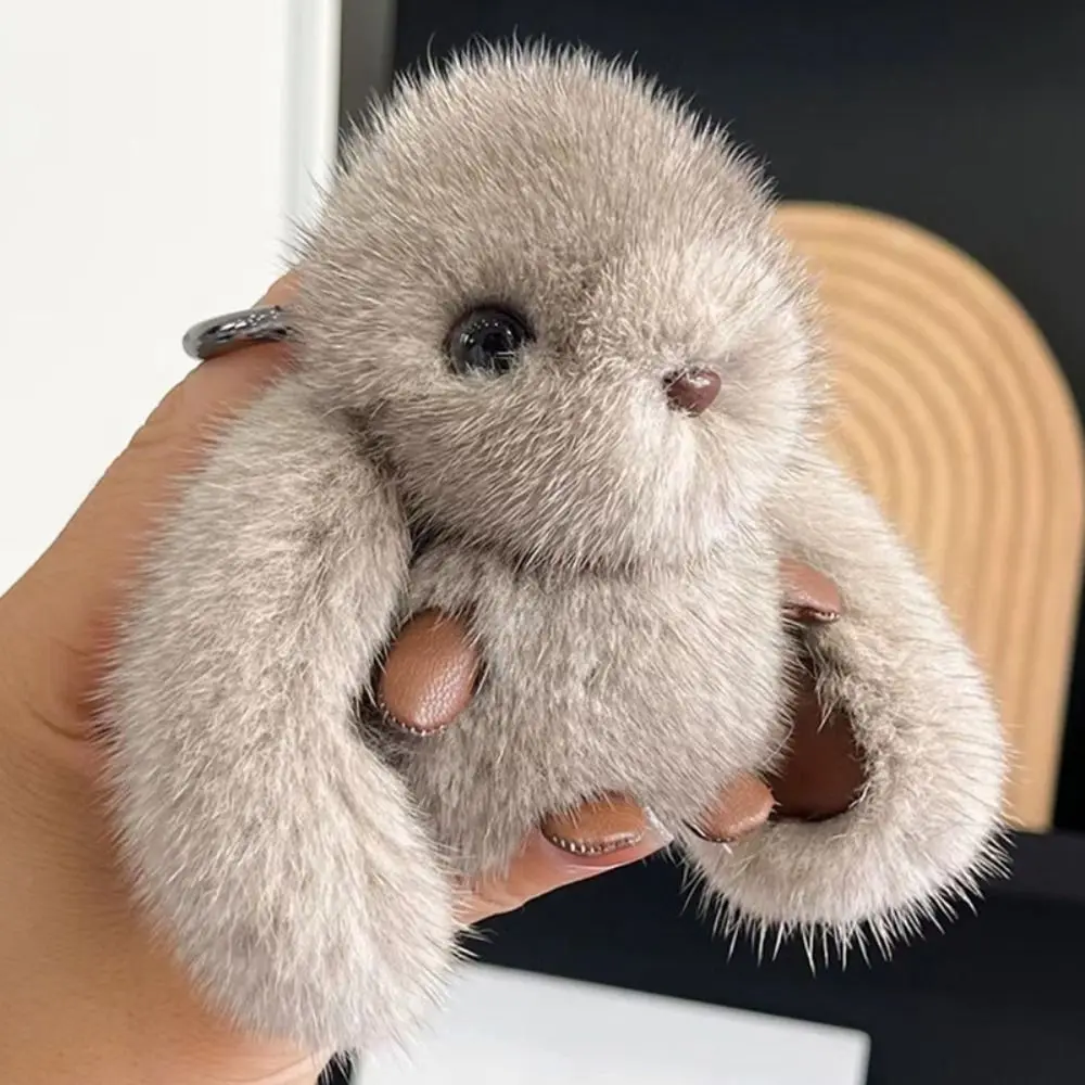 Stuffed Animal Fluffy Rabbit Keychain Pompom Furry Doll Bunny Stuffed Keyring Bag Charm Kawaii Plush Bunny Pendant Jewelry Gift
