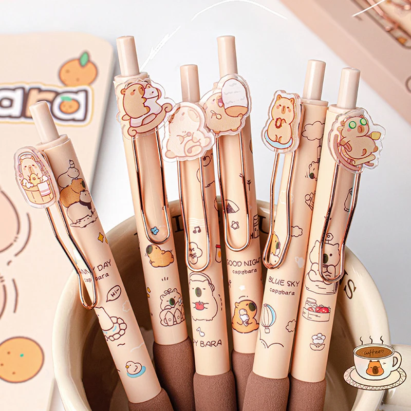 6 Stuks Schattige Kawaii Capybara Gel Pen Sneldrogend Schrijven Gladde Druk Neutrale Pennen Kantoorbenodigdheden Student Briefpapier Geschenken