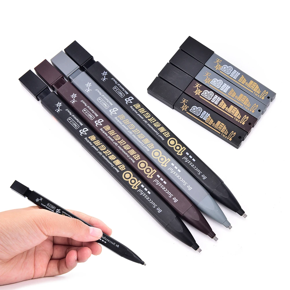 2B Black Lead Holder Exam Mechanical Pencil With Lead Refill Set Office Supplies