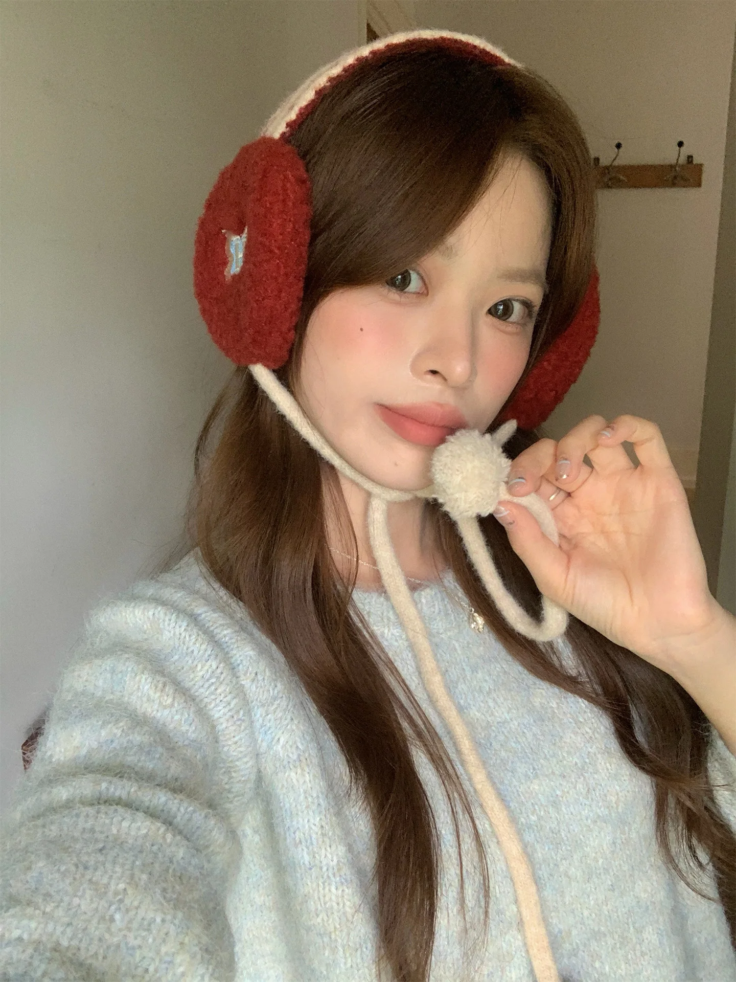 Korean Style Thickened Knitted Ear Muffs with Ribbons for Women Cycling Winter Outdoor Sports Warm And  Proof Ear Covers