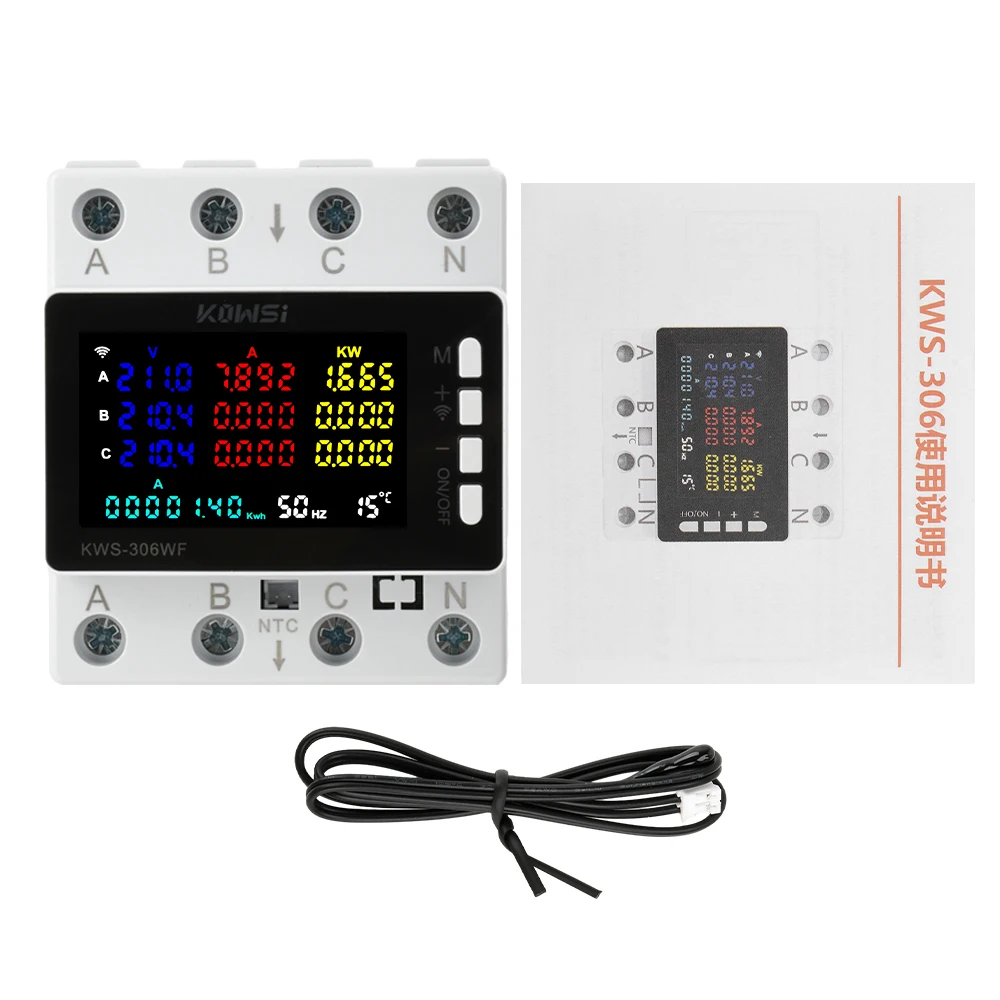 AC 85-290V 80A Tuya WIFI Smart Circuit Breaker Three Phase 4-Wire Rail Voltage Meter KWH Power Energy Meter APP Remote Control