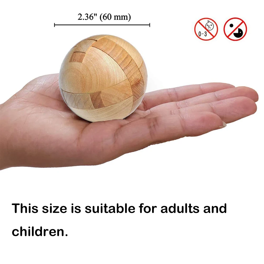 Wooden Kongming Lock,Round Ball Shaped 3D Puzzle,Brain Teasers Intelligence Toy,Sphere Puzzles for Adults And Kids