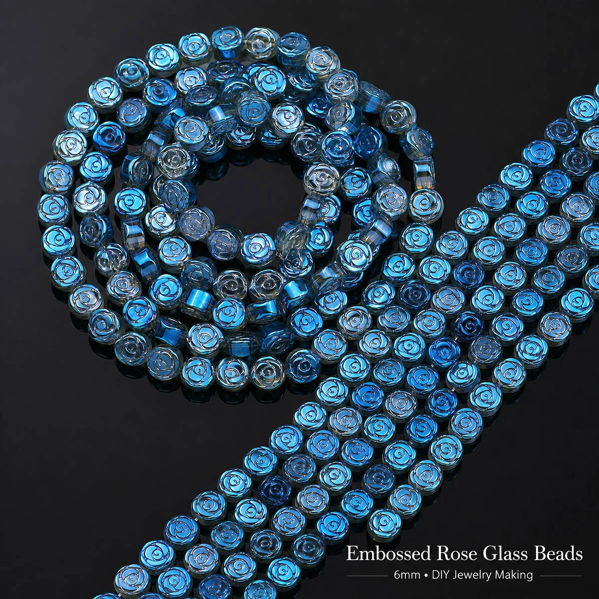 6mm 50-150Pcs Transparent Ink Blue Round Rose Crystal Glass Beads for Jewelry Making Bracelet Necklace Keychain DIY Accessories