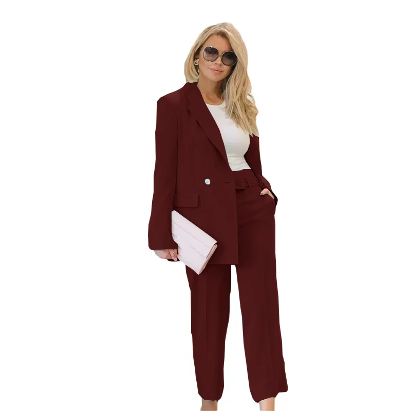 Women\'s Suit 2 Piece Formal Business Lady Work Wear Solid Color Lapel Blazer Pants Set for Female ensemble femme 2 pièces