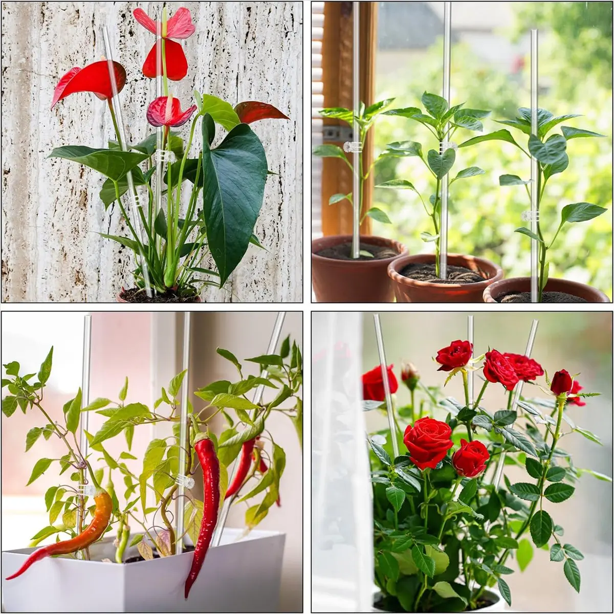 A95G Plant Stakes, Plant Sticks 20PCS Acrylic Clear Plant Support Stakes, 16 Inches Garden Single Stem Stakes for Indoor
