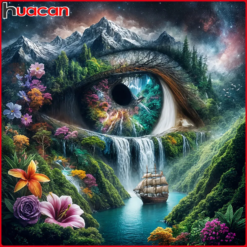 Huacan DIY Diamant Malerei Augen Wasserfall Wald Diamant Mosaik Landschaft Komplettset Dekorative Gemälde