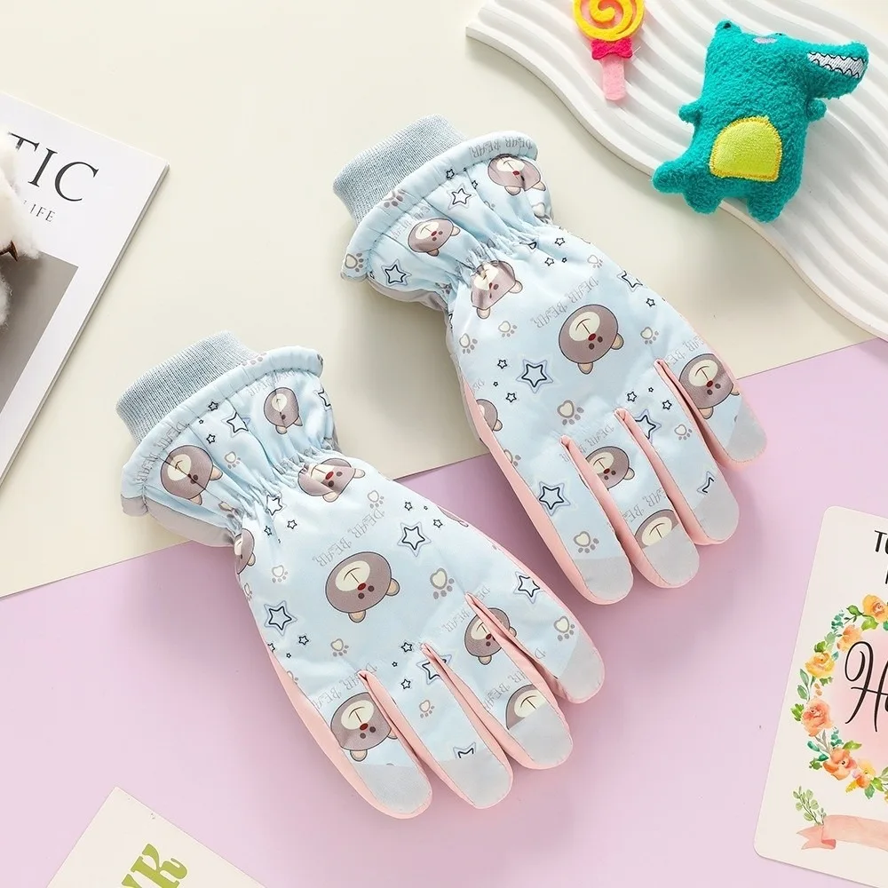 

New Cute Bear Ski Gloves Plush Windproof Cycling Mittens Waterproof Coldproof Windproof Coldproof Gloves Autumn and Winter