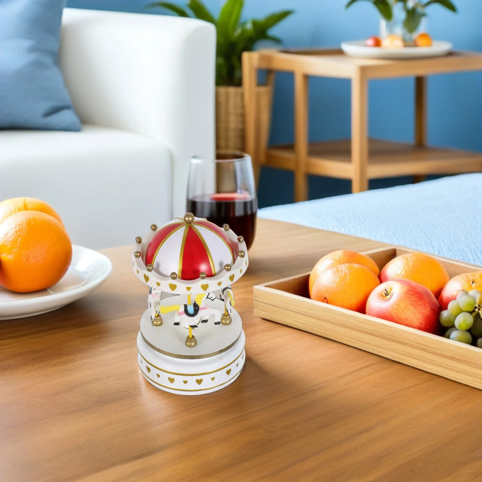 

Mechanical Carousel Music Box Handcrafted Wind-Up Movement Christmas Ornament for Home Office Desktop Holiday Party Decor Gift