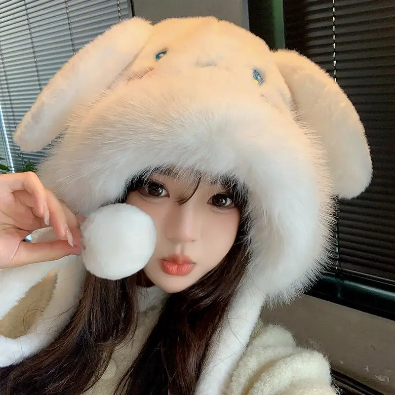 Cartoon Cinnamoroll Winter Plush Hat Kawaii Outdoor Coldproof Ear Protection Antifreeze Warm Big Head Lei Feng Hat Gift