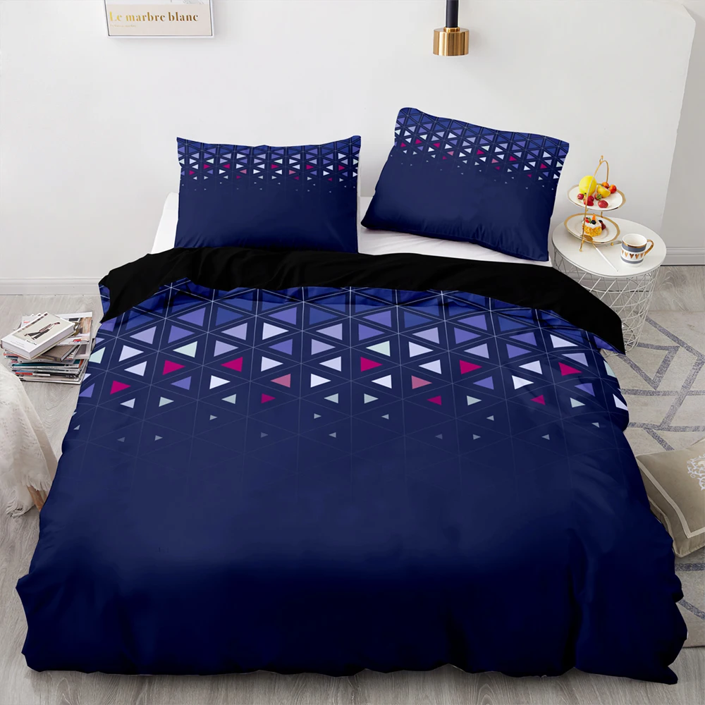 Red Glowing Polygonal Grid Pattern Bedding Set, 135×200 Duvet Cover Set With Pillowcase, 260×220 Quilt Cover，Black Blanket Cover