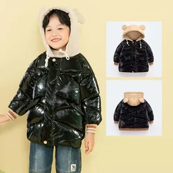 Children Cotton-padded Jacket Shiny Waterproof Coat 2026 Winter New Boy's Thicked Jacket 2-7 Year Kid's Coat Girls Outerwear