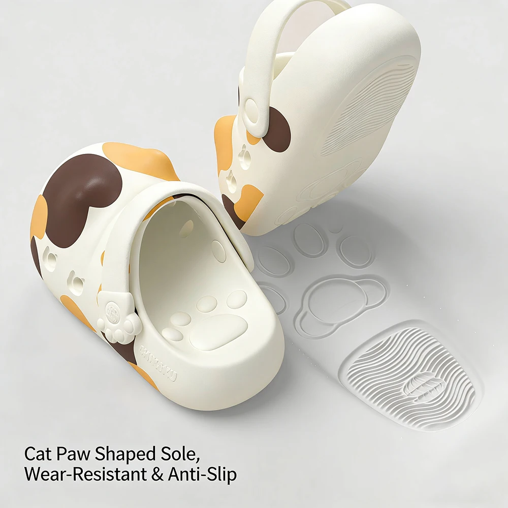 Unisex Größe 36-45 Niedliche Calico-Katzenpfoten-Clogs für Damen und Herren, Plateau-Kätzchen-Schuhe mit Pfotenabdruck-Sohle, Rutschfeste EVA-Strandslipper – Detail 7