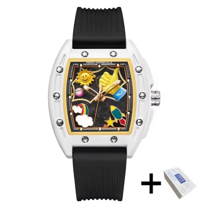 MARK FAIRWHALE 6930 Automatic Movement Mechanical Watches For Men Fun Graffiti Dial Waterproof Mechanical Men Watch Reloj Hombre