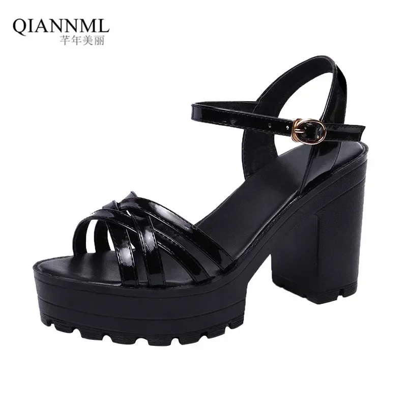 10cm Size 32-43 Elegant Fashion Black Block High Heel Sandals Women Shoes 2026 Thick Bottom Plaform Shoes for Office Model Dress