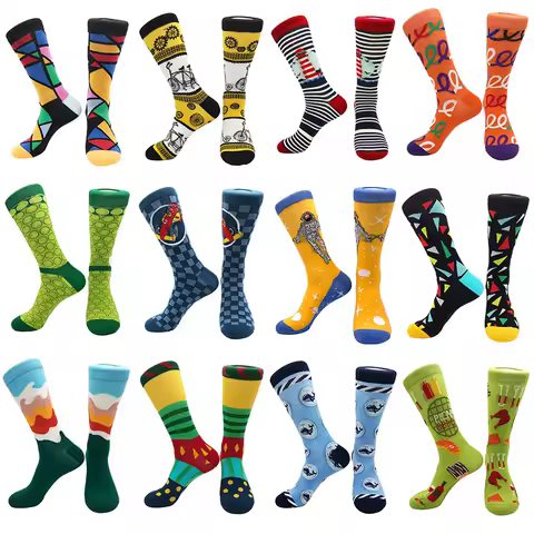 2025 autumn and winter new products men's cotton socks personality funny cartoon geometric breathable sports socks men's