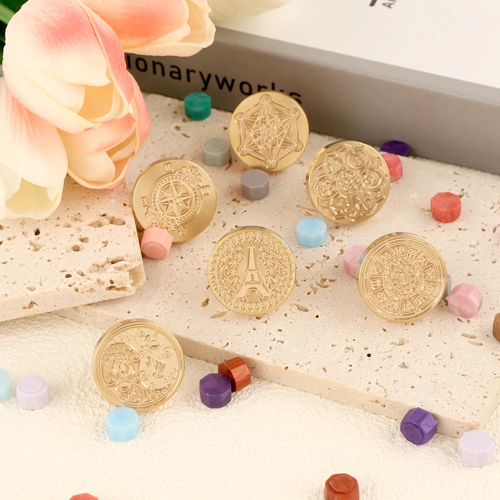 ختم الطوابع مع رئيس النحاس للمظاريف ، سلسلة البوصلة ، تاي تشي ، نمط الورد ، بودا ، لوتس ، تزيين #6