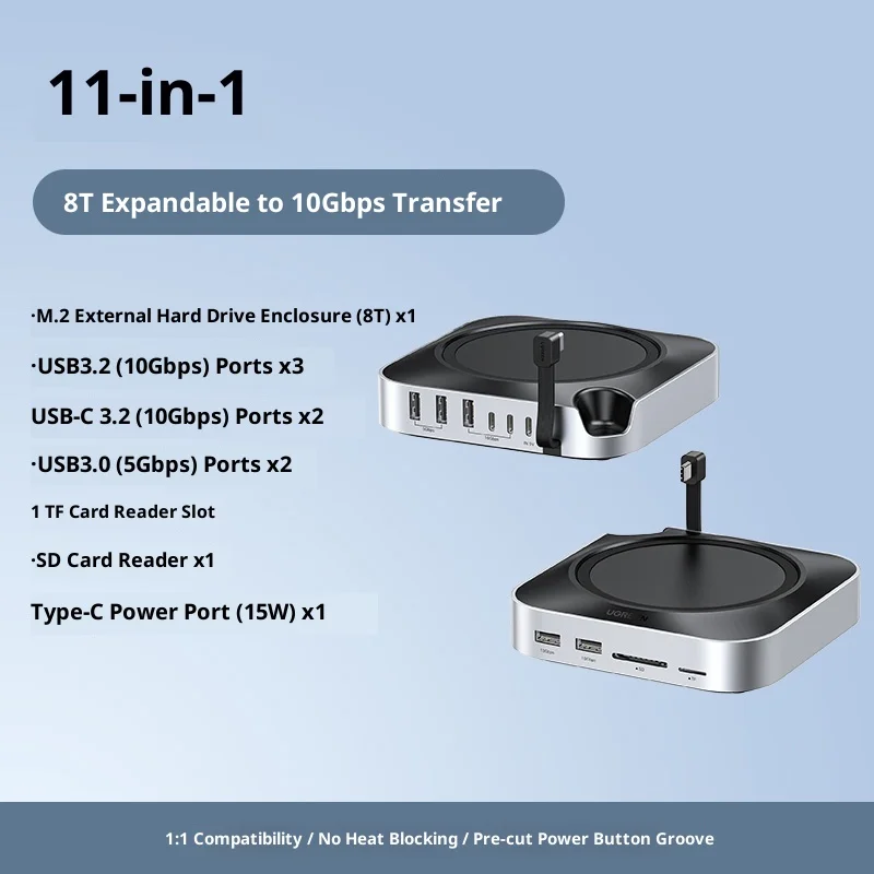 UGREEN For Mac Mini M4/M4 Pro USB HUB Docking Station M.2 NVMe SSD 10Gbps 8TB Max 170MB/s USB Splitter Dock USB-A&C Ports SD&TF