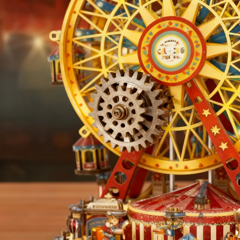 Grande roue rotative en bois, Kit de modèle de boîte à musique 3D DIY, cadeau de décoration de bureau élégant pour adultes