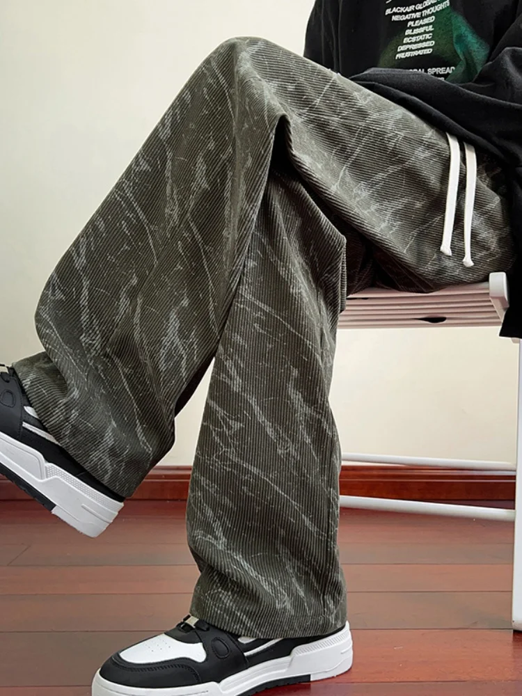 

Американские ретро-брюки из вельвета с эффектом тай-дай для мужчин, весенне-осенние свободные повседневные спортивные штаны, брюки в пол для подростков