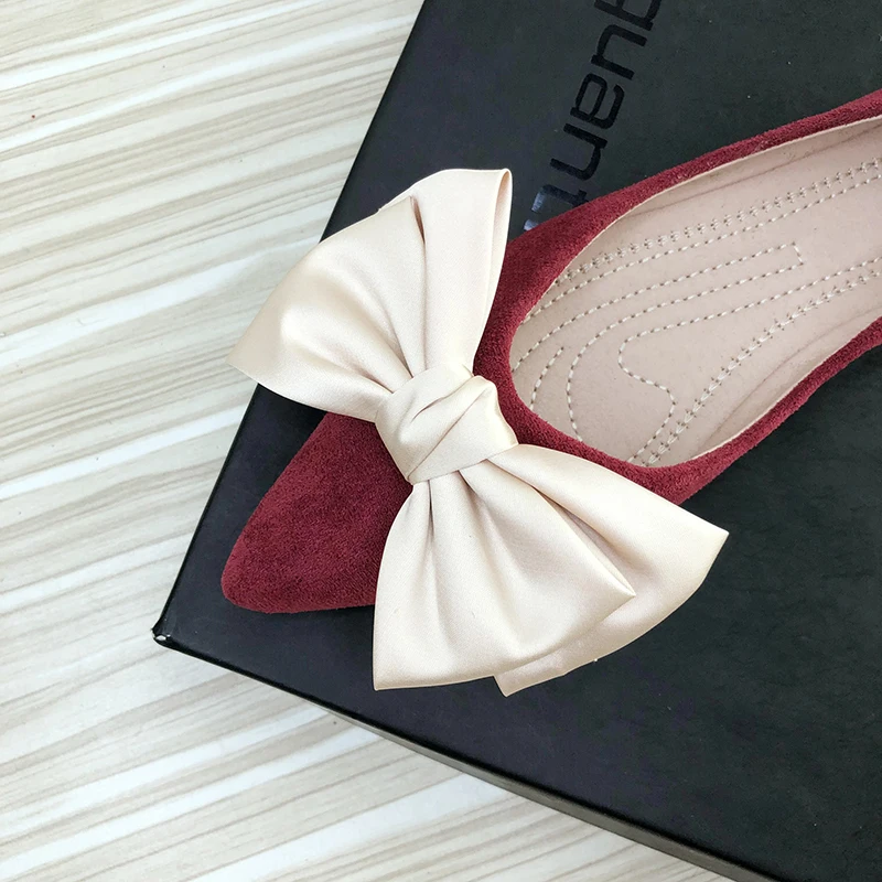 Summer Women Flats with Bow Mixed Color 2022 Fall New Pointy Head Big Bowknot Slip on Sweet Flat Heels for Girls 33 34 35 43 44