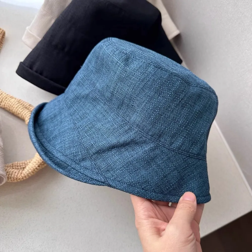 Quick-dry Roll Rim Fisherman Hat Sunscreen Sunshade Flax Sun Hat Solid Color UV Protection Japanese Style Bucket Cap Hiking
