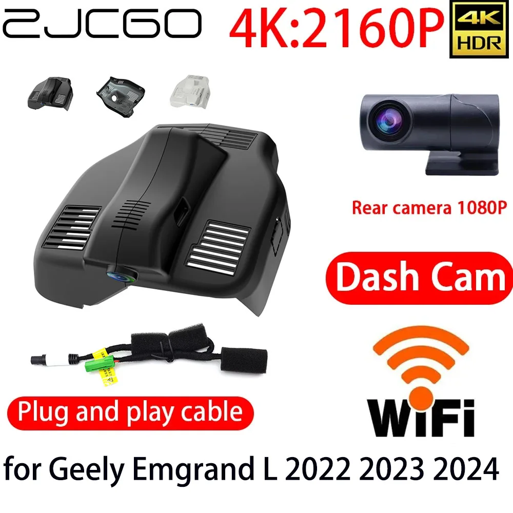 ZJCGO 4K DVR Dash Cam Wifi Front Rear Camera 24h Monitor for Geely Emgrand L 2022 2023 2024