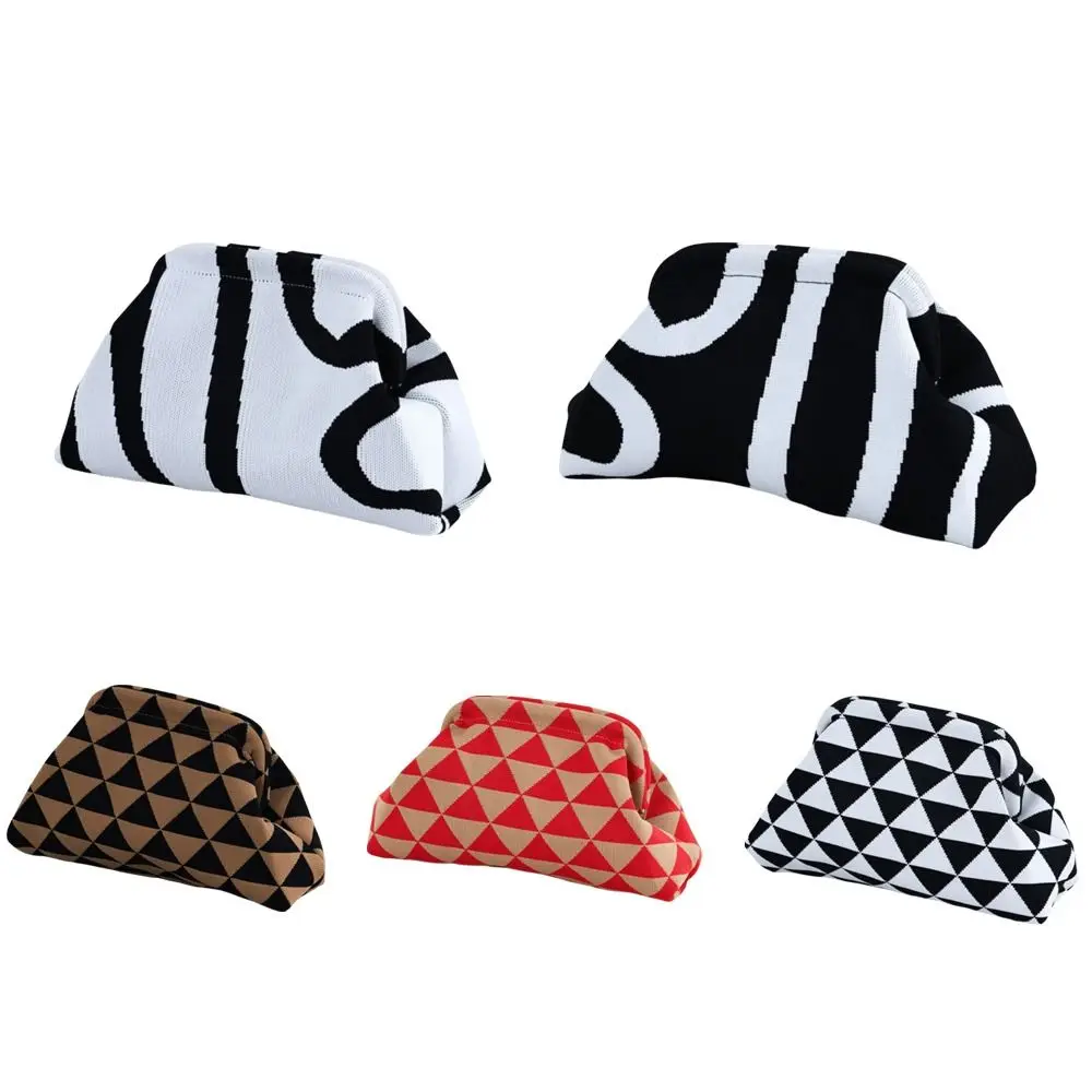 High Quality Crochet Design Knitted Clutch Bag Portable Casual Dumpling Clutch Colorblock Handbag Women