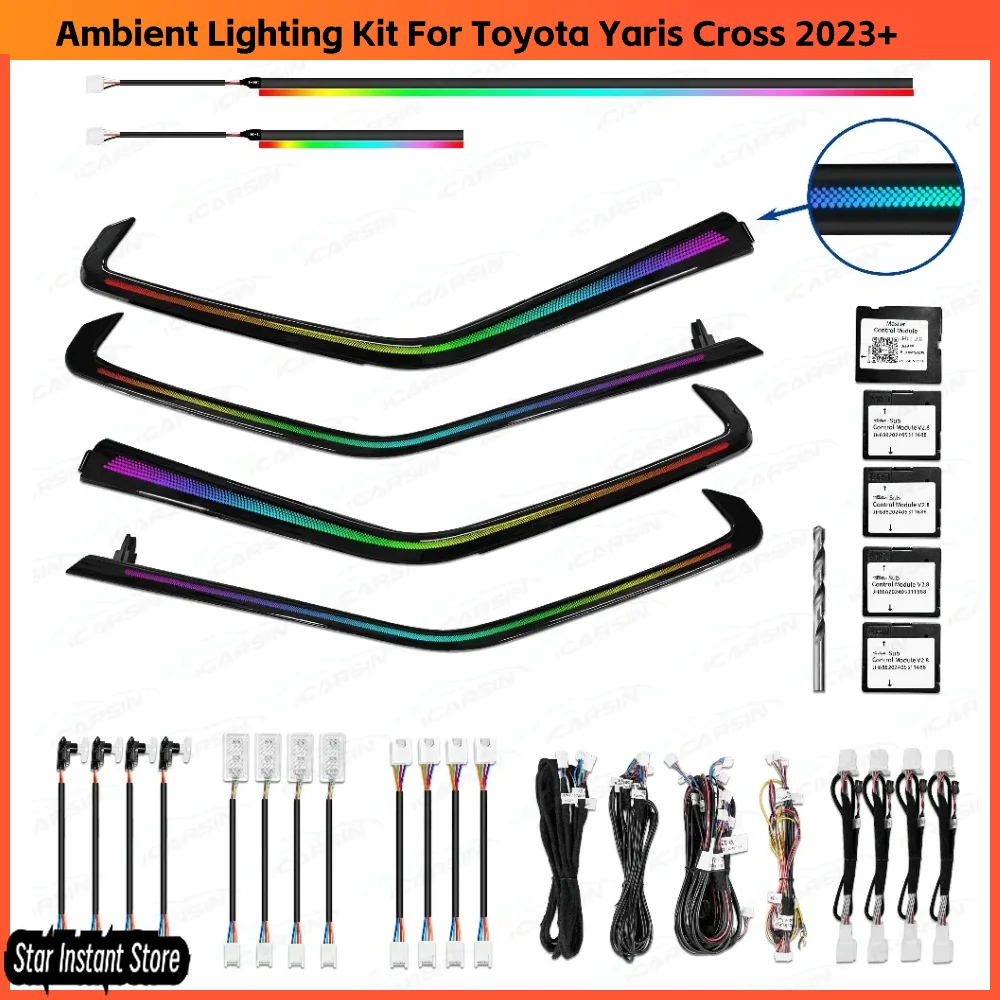 

Обновление 256 цветов Symphony светодиодное освещение салона автомобиля для Toyota Yaris Cross 2023 + аксессуары для атмосферных полос