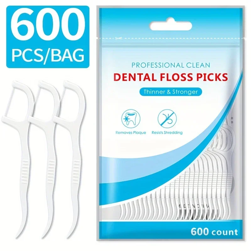 600PCS Floss Family Pack Ultra-fine Toothpick Disposable Flat Floss Portable Portable Flossing Double Head Use Oral Hygiene