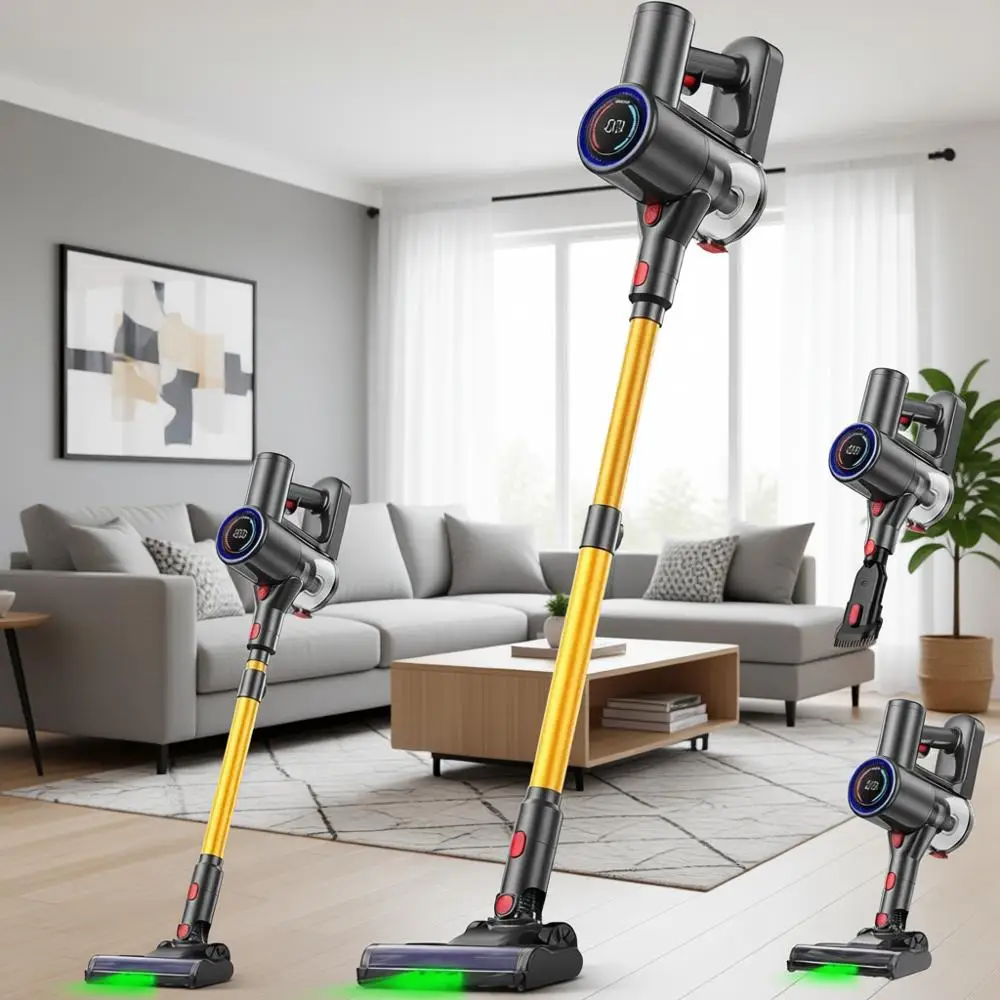 

Легкий вертикальный пылесос 500 Вт, 45 кПа, 40 минут работы, LED-дисплей, 6-ступенчатая фильтрация, идеально подходит для твердых полов и ковров