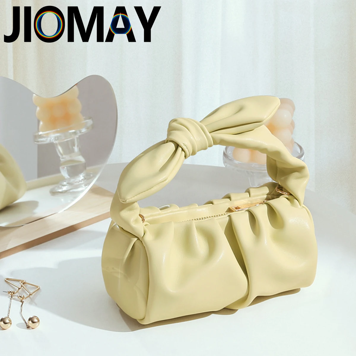 JIOMAY Fashion Ruched Cloud Bag Luxury Designer Bags Solid Color Casual Tote Bag Lightweight Makeup Bag Commute Purses for Women