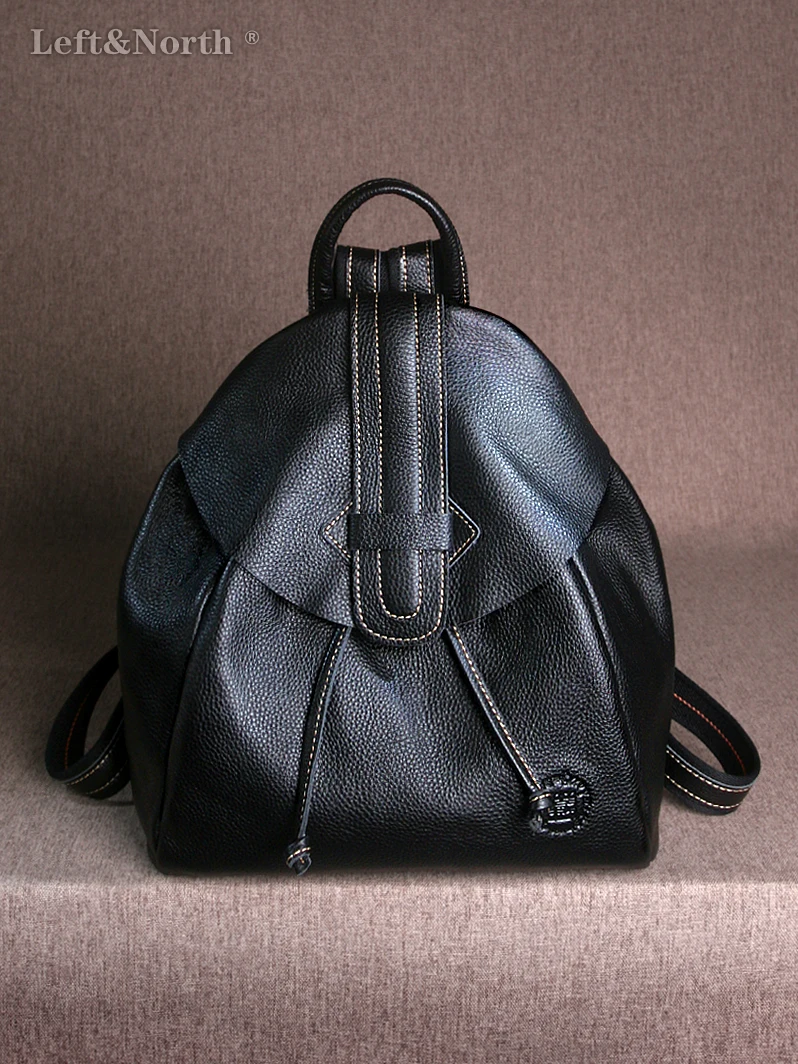 LEFT&NORTH Women's Aesthetic Flip-top Backpacks Legitimate Genuine leather 100% Natural Cowhide Casual Fashion Original brand