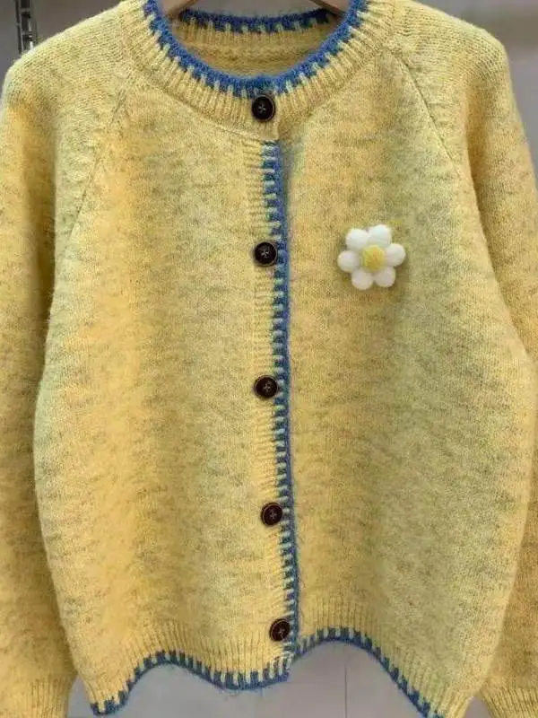Women's Fashionable Knitted Cardigan Long Sleeve round Neck Open Front Soft Polyester Casual Style Spring Autumn Winter Top