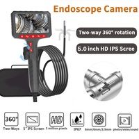 3.9mm/6.0mm/8.0mm Two-Way Rotary 360° Industrial Piping Endoscope Camera Borescope Inspection with 5.0 Inch IPS Screen HD 1080P